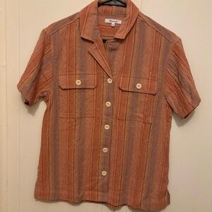 Madewell Women’s Size XS Button-Down Short Sleeve Shirt Orange Stripes